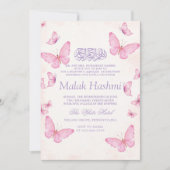 Elegante Vlinders Baby GirI Islamitische Aqiqa Kaart (Voorkant)