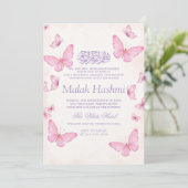 Elegante Vlinders Baby GirI Islamitische Aqiqa Kaart (Staand voorkant)