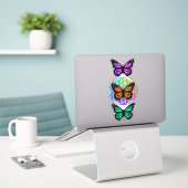 Elegante vlinders kleurrijke bloem van het leven sticker (Laptop op bureau)
