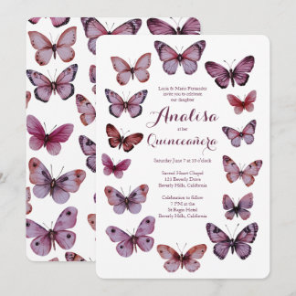 Elegante Vlinders Lijst Quinceañera CUSTOM Kaart