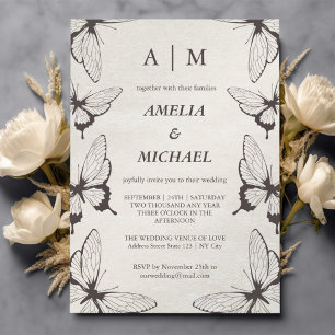 Elegante Vlinders Monogram Huwelijksuitnodiging Kaart