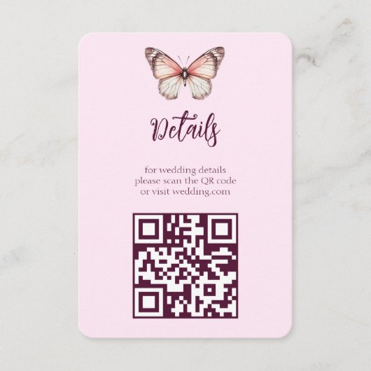 Elegante Vlinders Trouwen AANGEPASTE QR-code Informatiekaartje (Voorkant)