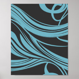 Elegante vloeiende lijnen in turkoois op zwart poster