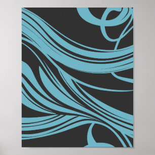 Elegante vloeiende lijnen in turkoois op zwart poster