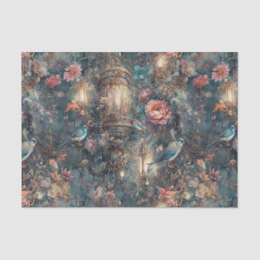 Elegante Vogel en Lantaarns Tissuepapier (Voorkant)