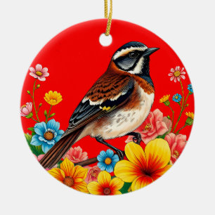 Elegante vogel tussen bloemen Artistiek cadeau voo Keramisch Ornament