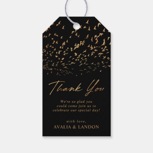 Elegante Vogels van een Veer Bruiloft Dank u Cadeaulabel (Voorkant)