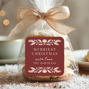 Elegante volkskunst Bloemen Kerstmis gepersonalise Vierkante Sticker