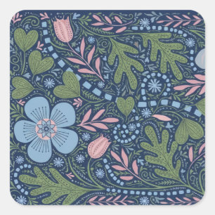 Elegante Volkskunst Bloemmotief Vintage Botanisch Vierkante Sticker