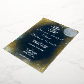 Elegante Volle Maan Hemelse Bruiloft: Blauw & Zilv Folie Uitnodiging (Gedraaid)