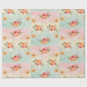 Elegante voorjaarsbloem waterverf grid cadeauverpa cadeaupapier