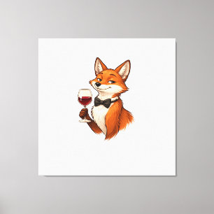 Elegante Vos met Wijn Glas Canvas Afdruk