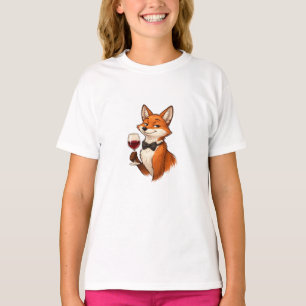 Elegante Vos met Wijn Glas T-shirt