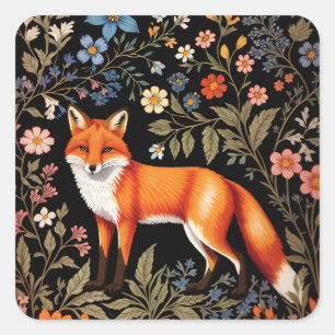 Elegante Vos Zwarte Kleurrijke Bloemen Vierkante Sticker