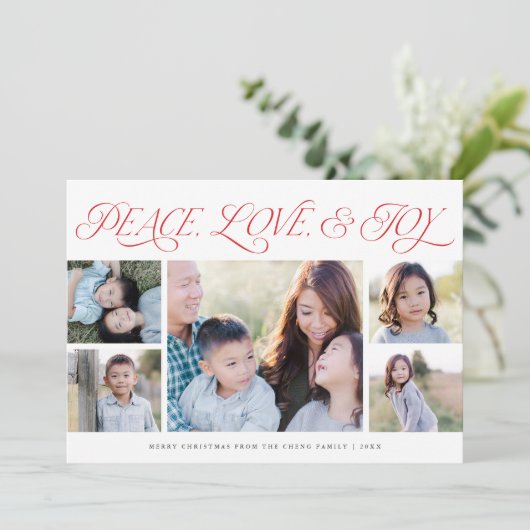 Elegante Vrede Liefde Vreugde Vakantie 5-Foto Kaa Feestdagenkaart (Staand voorkant)