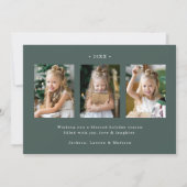 Elegante Vrede op Aarde Script Dark Sage 4 Foto Feestdagenkaart (Achterkant)