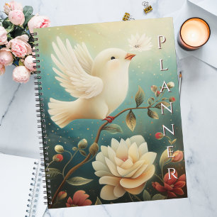 Elegante Vreedzame Witte Duif & Bloemen Planner
