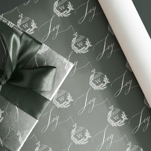 Elegante Vreugde Kalligrafie Garland Wreath Monogr Cadeaupapier