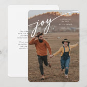 Elegante 'Vreugde' Witte Script Nieuwjaar Plat Fot Feestdagenkaart (Voorkant / Achterkant)