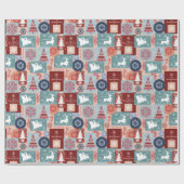 Elegante vrolijke kerst blauwe rode collage cadeaupapier (Vlak)