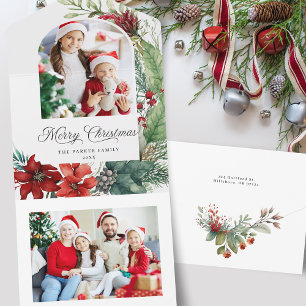 Elegante vrolijke kerst botanische boog foto all in one uitnodiging