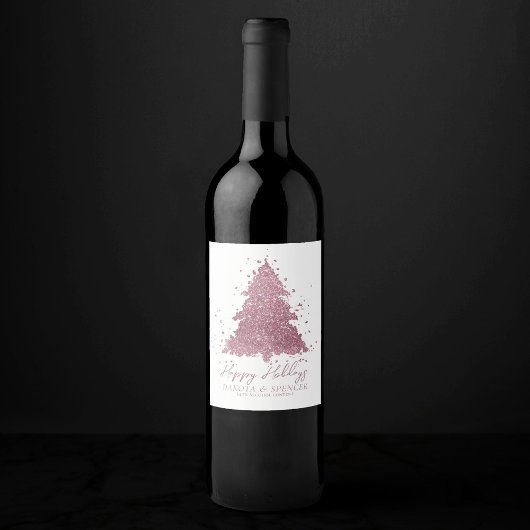 Elegante vrolijke kerst | Dusty Mauve Pink Custom Wijn Etiket