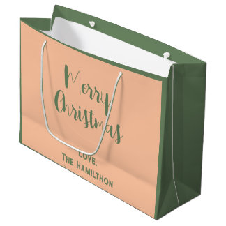 Elegante vrolijke kerst Olive Green & Peach Groot Cadeauzakje