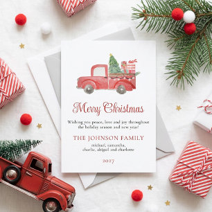 Elegante vrolijke kerst rode vrachtwagen kerstkaar kaart