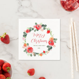 Elegante Vrolijke Kerstbloem Krans Kerstmis Servet