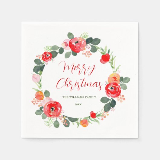 Elegante Vrolijke Kerstbloem Krans Kerstmis Servet (Voorkant)