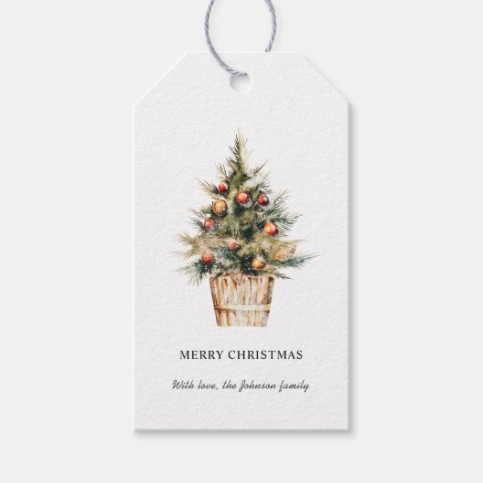 Elegante vrolijke kerstboom cadeaulabel (Voorkant)
