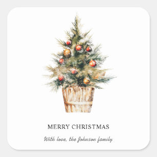 Elegante vrolijke kerstboom vierkante sticker