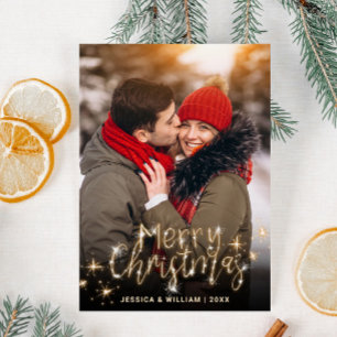 Elegante Vrolijke Kerstmis Gouden Sparkle FOTO Feestdagenkaart