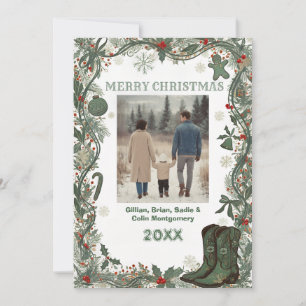 Elegante vrolijke kerstvakantie fotokaart feestdagenkaart