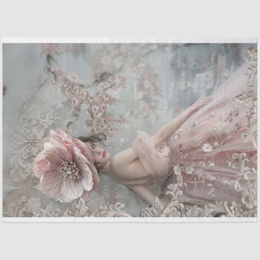 Elegante Vrouw Grote Bloem Franse Chic Tissuepapier (Voorkant)