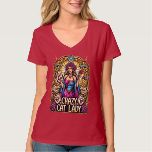 Elegante Vrouw Holding Kitten Met Omliggende Katte T-shirt