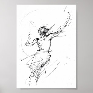Elegante vrouw in beweging schets - Premium Poster
