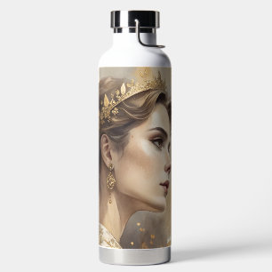 Elegante vrouw in champagne & goud luxe kunst waterfles