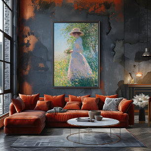 Elegante vrouw in een zonnige weide – Impressionis Poster