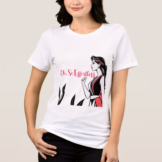 Elegante vrouw in rood en zwart Tri-Blend shirt (Voorkant)