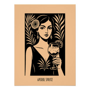 Elegante vrouw met Aperol Spritz – Vintage cocktai Perfect Poster