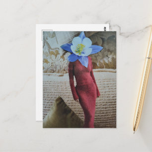 Elegante vrouw met bloem hoofd collage briefkaart