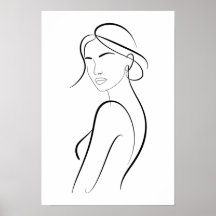 Elegante vrouw met hoed Minimalistische lijntekeni