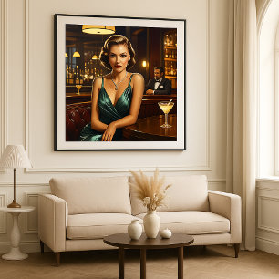 Elegante vrouw met Martini Glass Bar Decor Poster