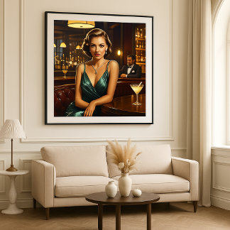 Elegante vrouw met Martini Glass  Bar Decor Poster