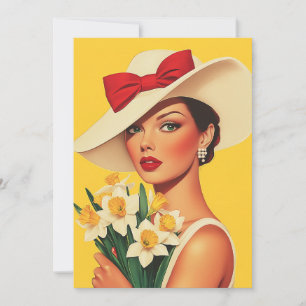 Elegante vrouw met narcissen kaart