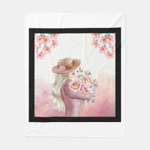 Elegante Vrouw met Pioenrozen Waterverf Art Print Fleece Deken