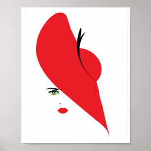 elegante vrouw met rood pet poster