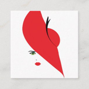 elegante vrouw met rood pet vierkante visitekaartje