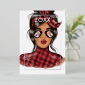 Elegante vrouw rode buffelruit Kerstmis Folie Feestdagenkaart (Staand Voorkant)